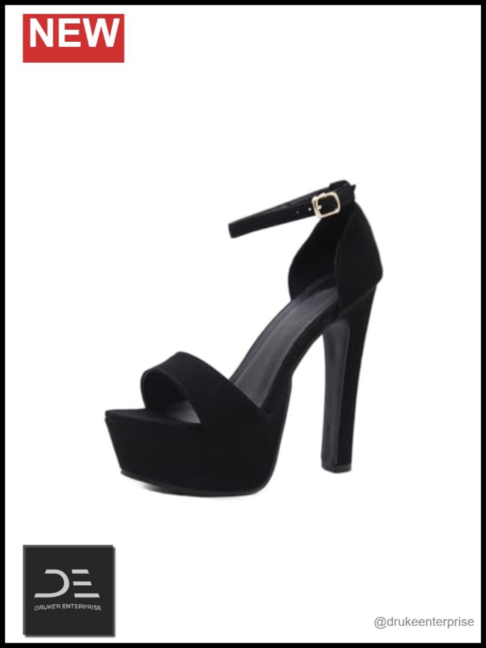 5.5 Inch Platform Block Heels for Women Open Toe Chunky Ankle Strap Faux Leather